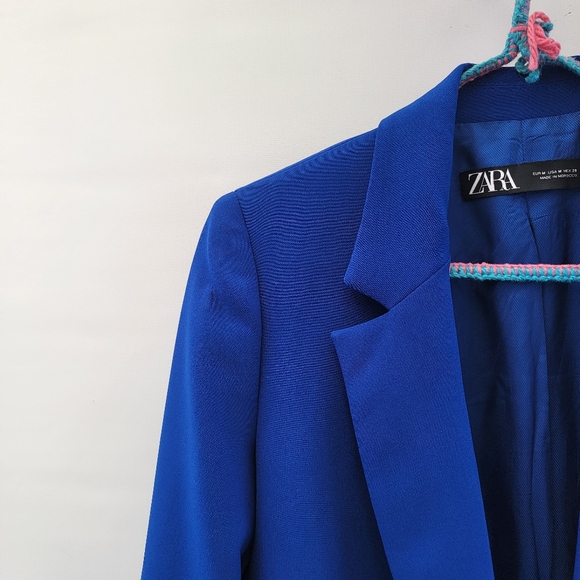 Zara Blazer Cobalt Blue Womens Size Medium Preppy Bold Open Front Workwear - Picture 5 of 16